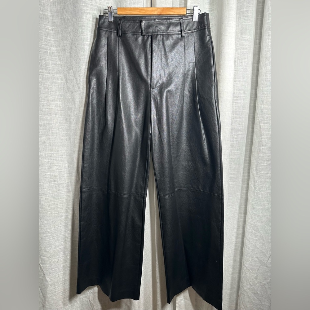 Women's Black Wide-Leg Leather Trousers